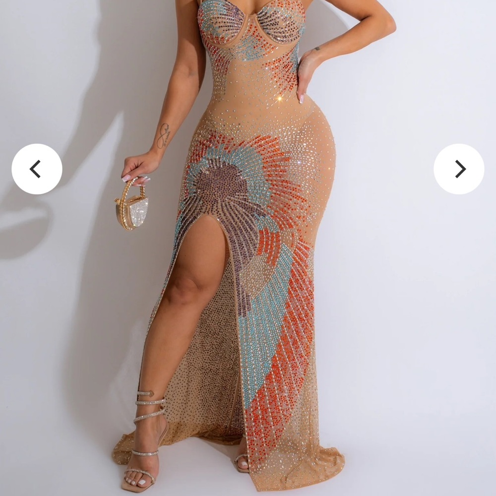 Oh Holy Night Mesh Diamonds Maxi Dress Nude - Picture 4 of 6